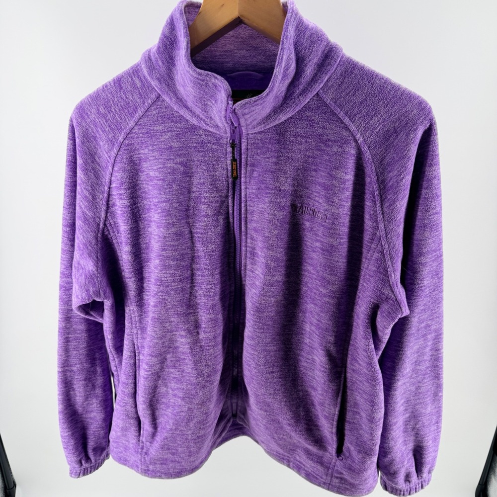 Trail Crest Womens Purple Heathered Full Zip Fleece Jacket Mock Neck Pockets-2XL